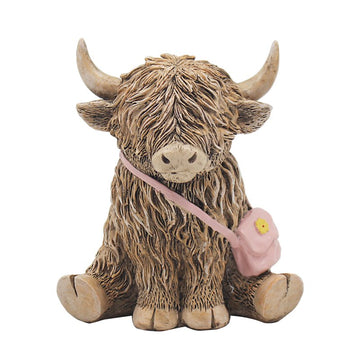 Highland Cow Figurine Pink Hand Bag Ornament