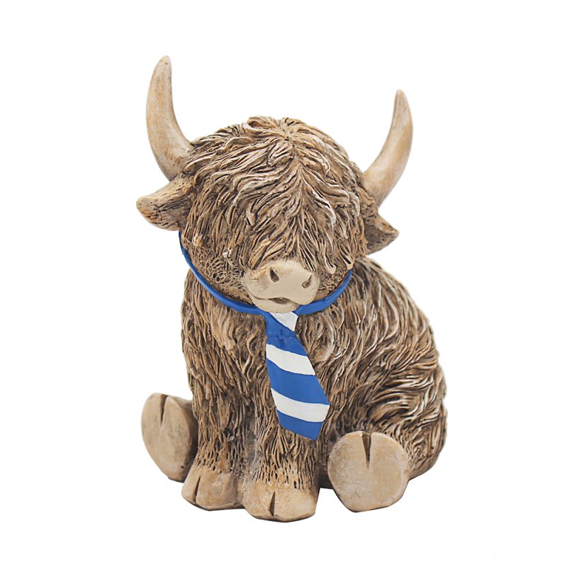 Highland Cow Figurine in Blue Scarf Ornament