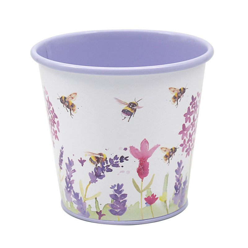 Metal Round 0.6L Lavender & Bees Planter