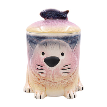 Reactive Glazed Cat Shaped Pet Food Canister With Lid