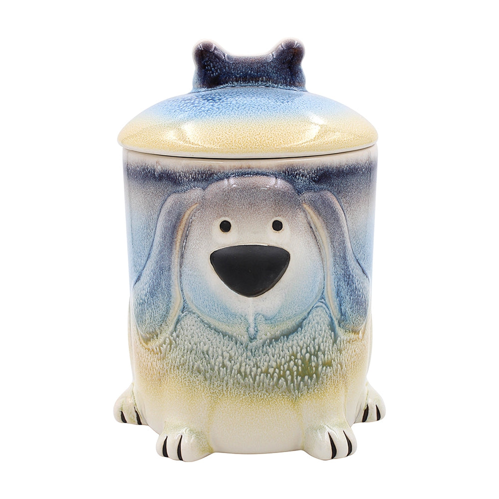 Reactive Glazed Dog Shaped Pet Food Canister With Lid