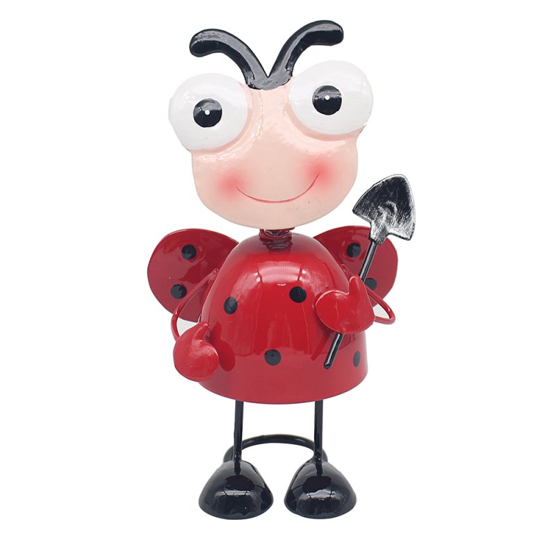 Bright Eyes Ladybird Gardener Metal Garden Ornament