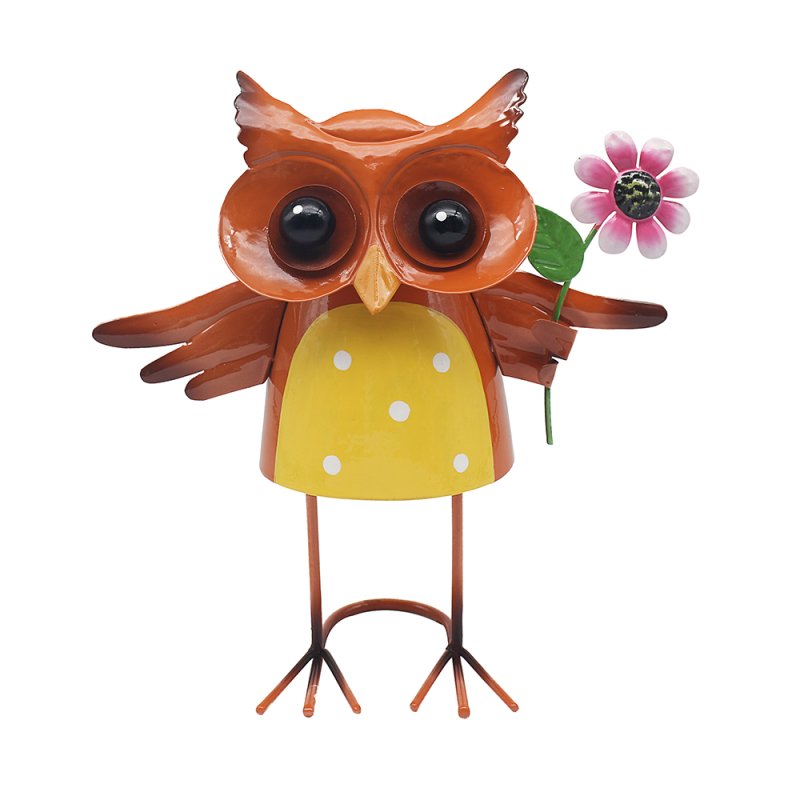 Bright Eyes Owl Flower Metal Garden Ornament