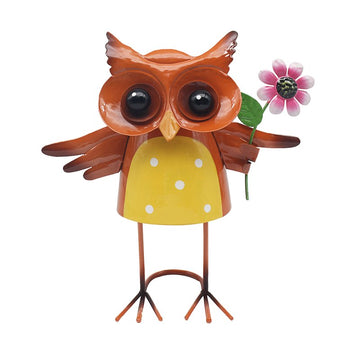 Bright Eyes Owl Flower Metal Garden Ornament
