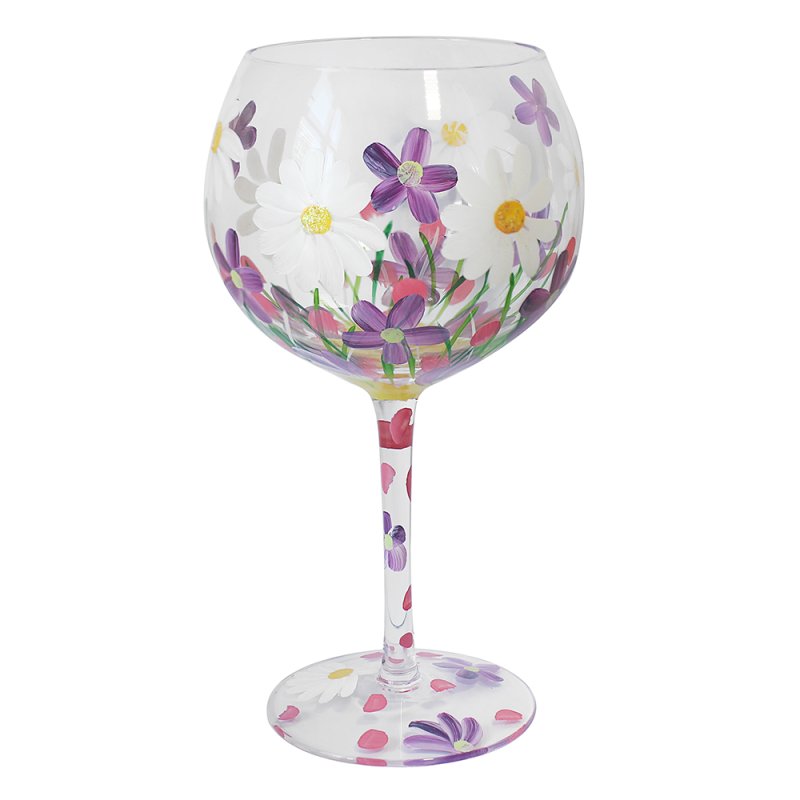 600ml Cocktail Gin Glass Lynsey Johnstone Hand Painted Daisies Flowers