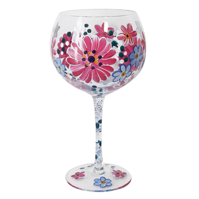 600ml Cocktail Gin Glass Lynsey Johnstone Hand Painted Pink Gerberas Flowers