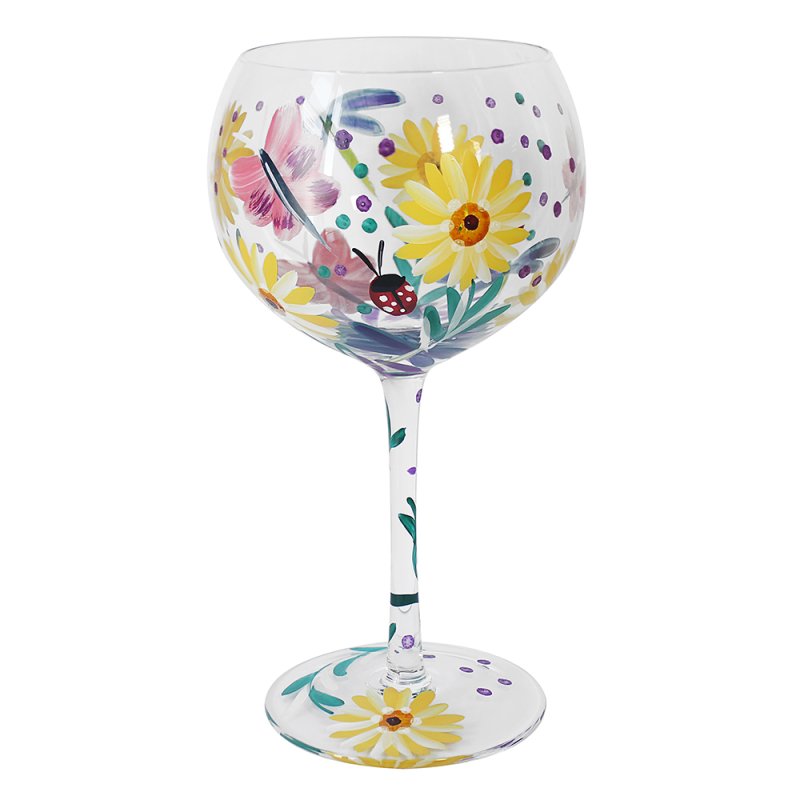 600ml Cocktail Gin Glass Lynsey Johnstone Hand Painted Cottage Flowers