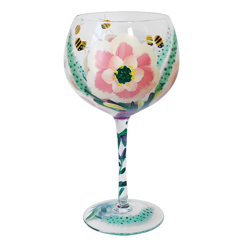 600ml Cocktail Gin Glass Lynsey Johnstone Hand Painted Peonies & Bees