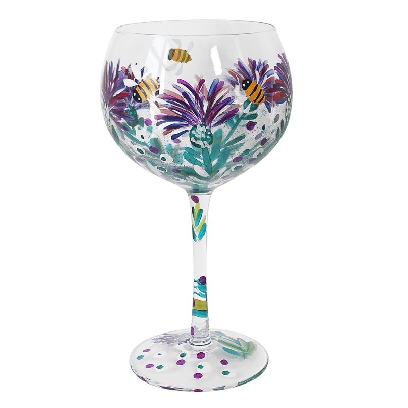 600ml Cocktail Gin Glass Lynsey Johnstone Hand Painted Thistles & Bees