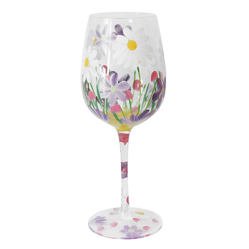 600ml Lynsey Johnstone Hand Painted Daisies Flowers Wine Glass