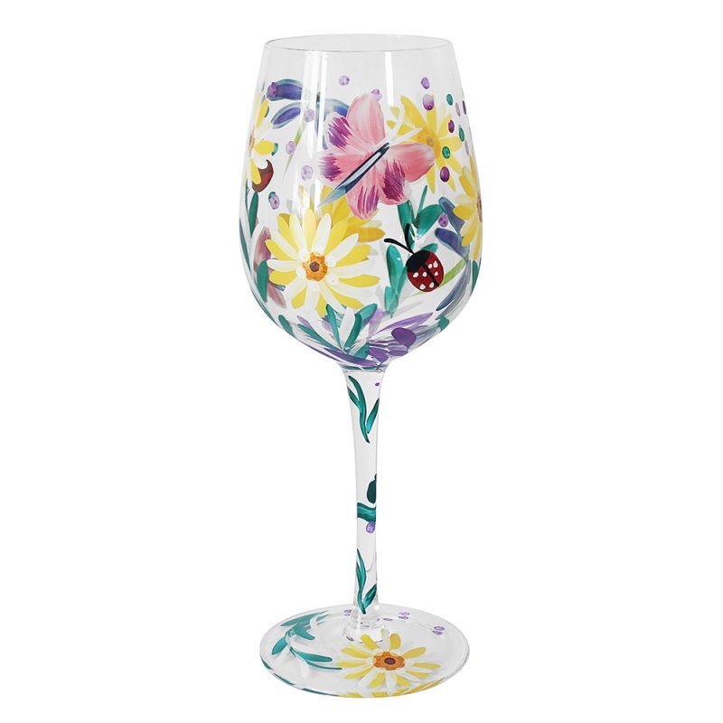 600ml Lynsey Johnstone Hand Painted Cottage Flowers Wine Glass