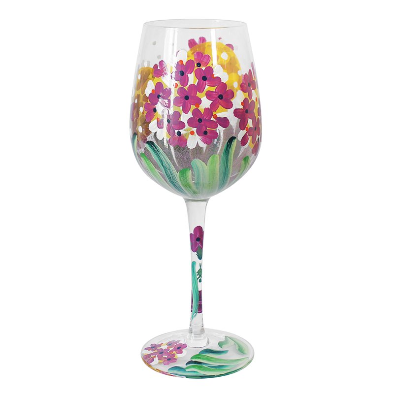 600ml Lynsey Johnstone Hand Painted Pink Hydrangeas Wine Glass