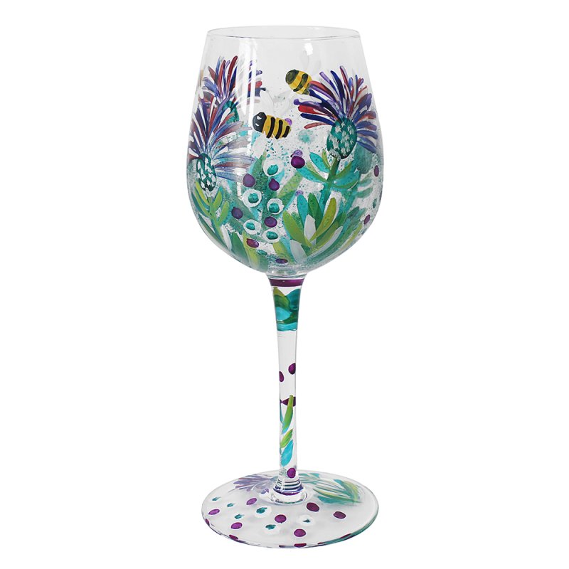 600ml Lynsey Johnstone Hand Painted Thistles & Bees Wine Glass