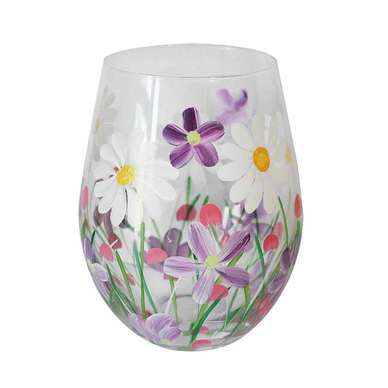 500ml Lynsey Johnstone Hand Painted Daisies Flowers Stemless Gin Glass