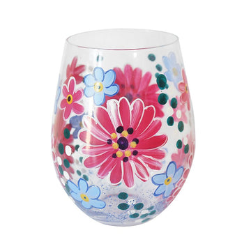 500ml Lynsey Johnstone Hand Painted Pink Gerberas Flowers Stemless Gin Glass