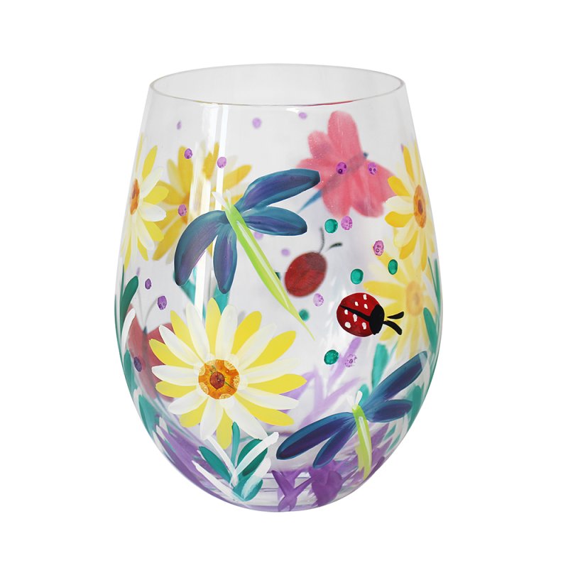 500ml Lynsey Johnstone Hand Painted Cottage Flowers Stemless Gin Glass