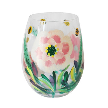 500ml Lynsey Johnstone Hand Painted Peonies & Bees Stemless Gin Glass