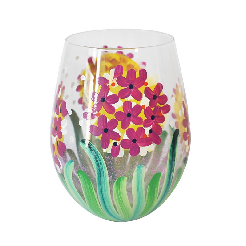 500ml Lynsey Johnstone Hand Painted Pink Hydrangeas Stemless Gin Glass