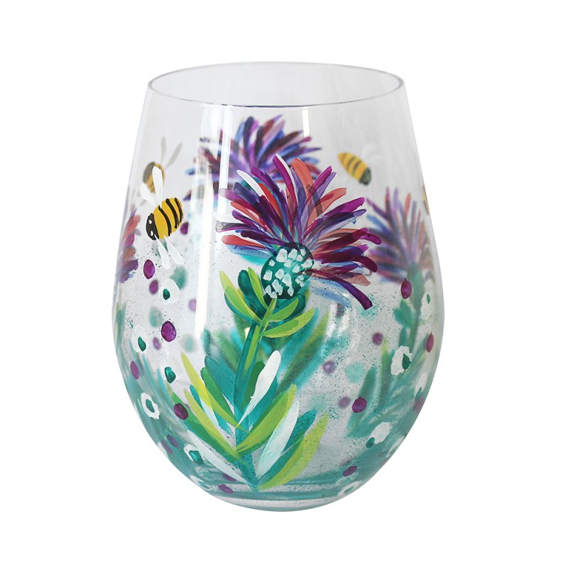 500ml Lynsey Johnstone Hand Painted Thistles & Bees Stemless Gin Glass