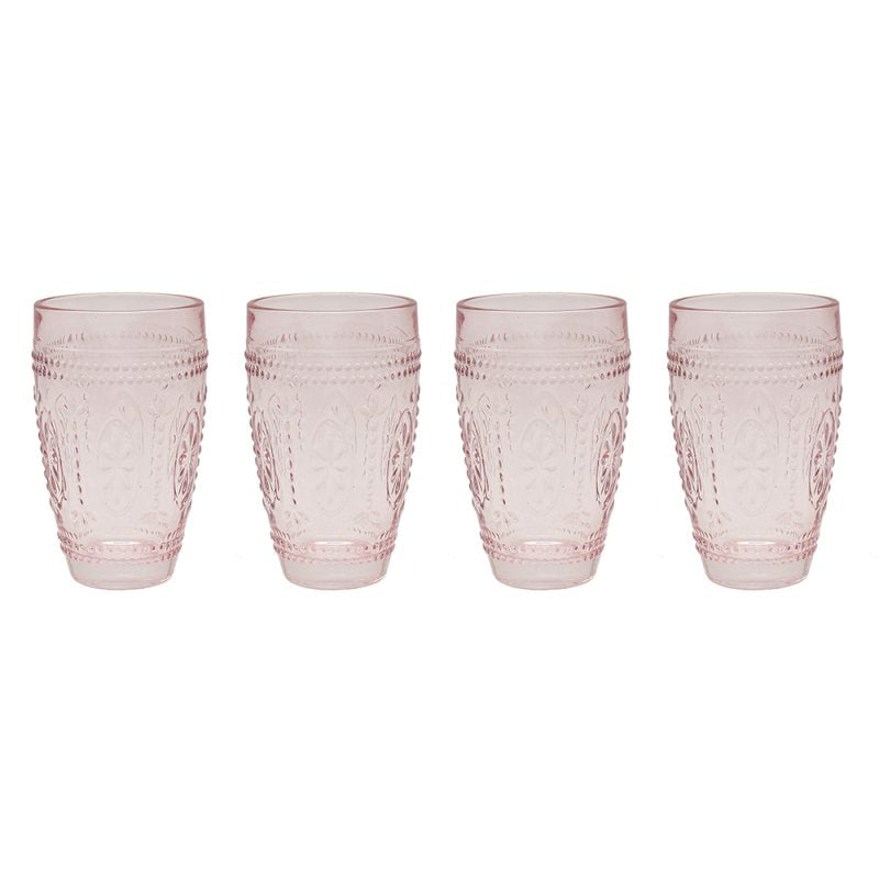 4Pc Pink Glass Embossed Design Tumblers Set