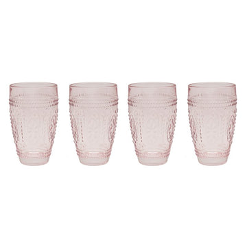 4Pc Pink Glass Embossed Design Tumblers Set