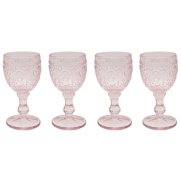 4Pc Pink Embossed Design Wine Glasses Set