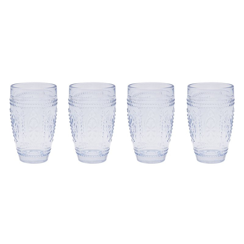 4Pc Blue Glass Embossed Design Tumblers Set