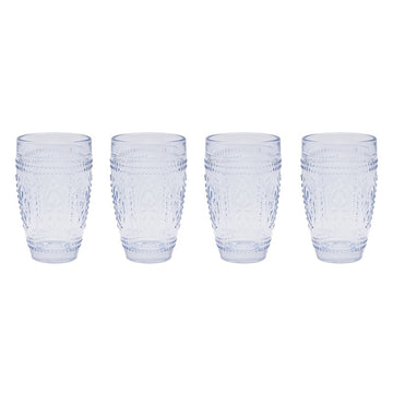 4Pc Blue Glass Embossed Design Tumblers Set