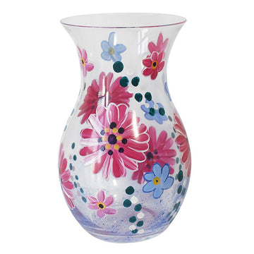 Clear Glass Lynsey Johnstone Hand Painted Floral Pink Gerbera Decorative Vase