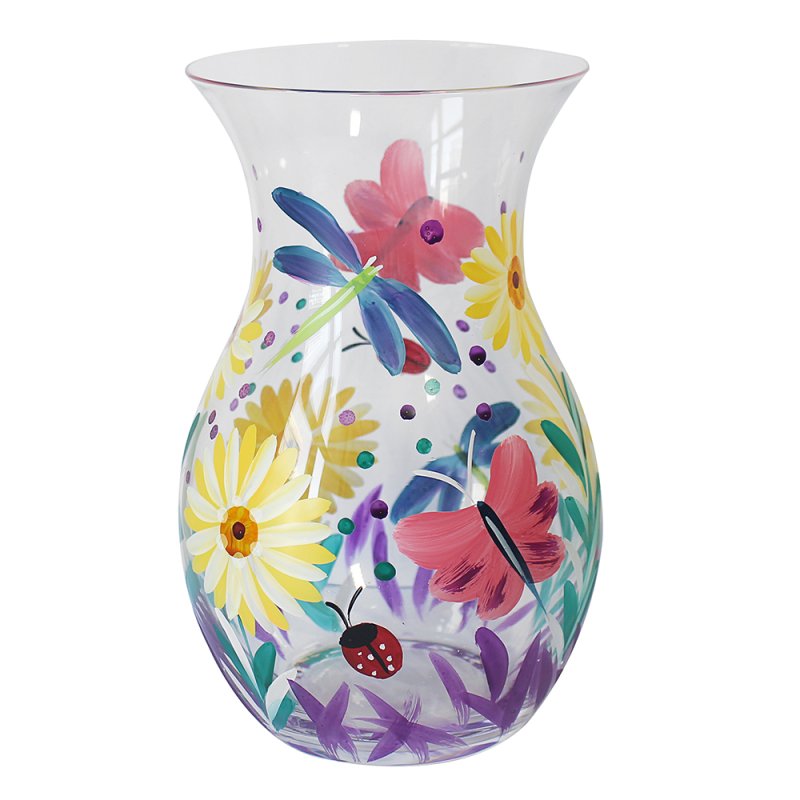 Clear Glass Lynsey Johnstone Hand Painted Floral Cotton Garden Decorative Vase