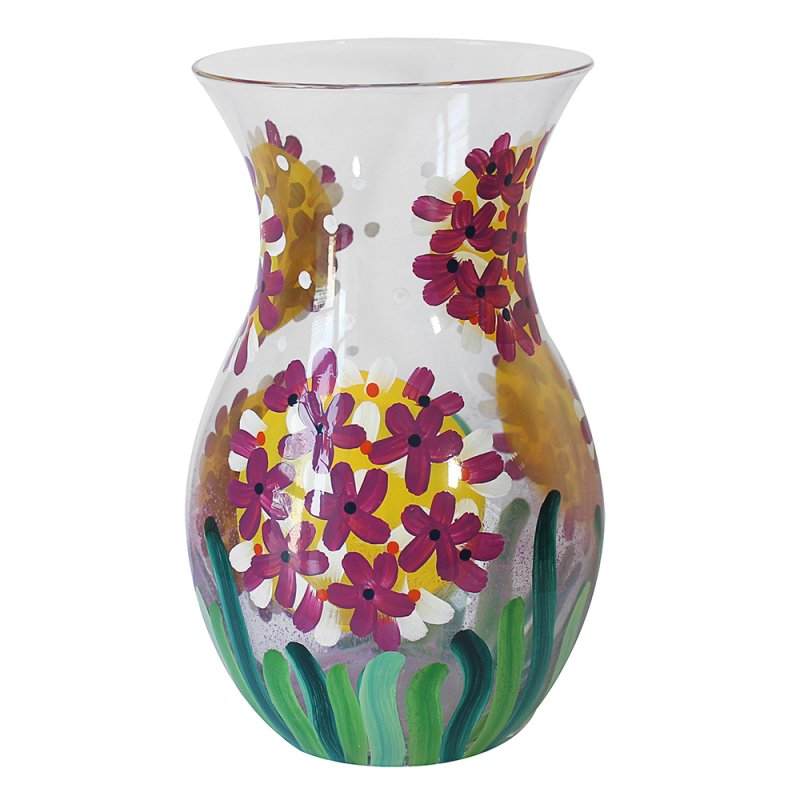 Clear Glass Lynsey Johnstone Hand Painted Floral Pink Hydrangeas Vase