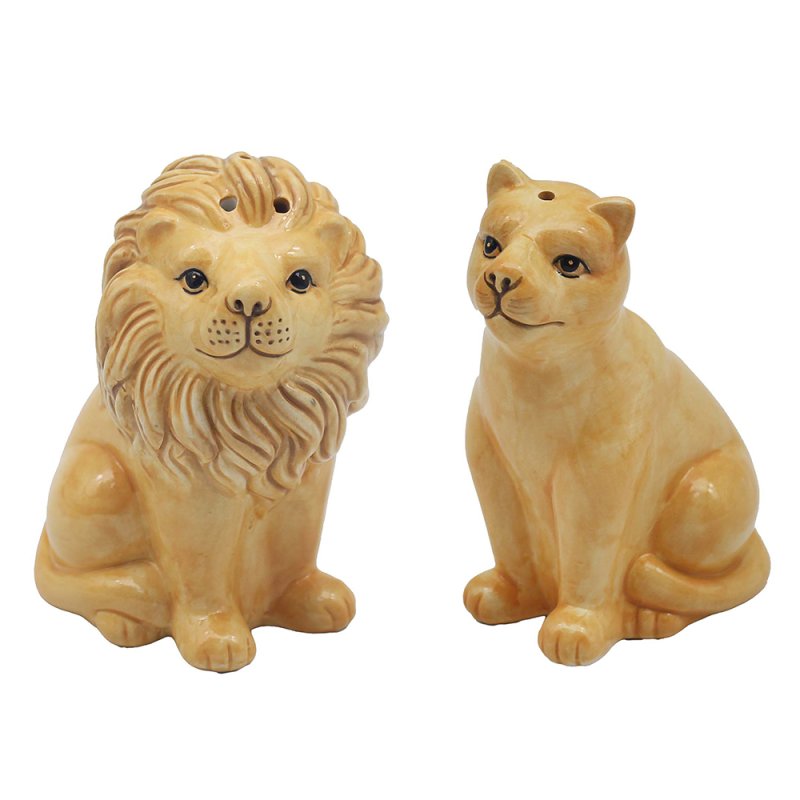 2Pc Ceramic Lion & Lioness Shaped Salt & Pepper Shakers