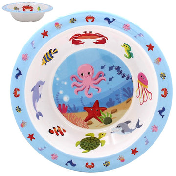 4pc Blue Sea Life Kids Bowl Water Bottle Plate Cutlery Dinner Set