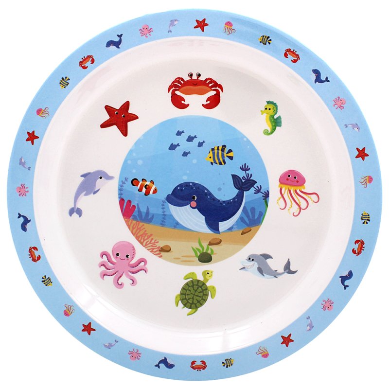 Blue Sea Life Reusable Plastic Kids Food Plate