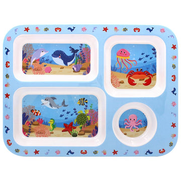 Blue Sea Life Reusable Plastic Kids Divided Plate