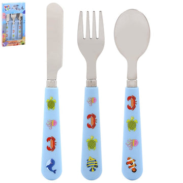 Blue Sea Life Reusable Plastic & Stainless Steel Kids Cutlery Set