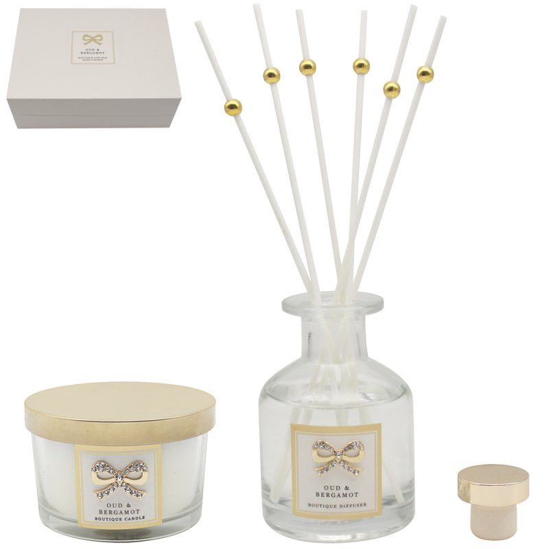 Oud & Bergamot Fragrance Reed Diffuser & Scented Candle Set