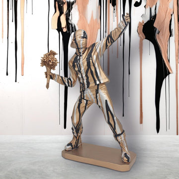 Gold Holding Flower Thrower Renaissance Drip Art Resin Human Figurine