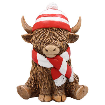 Figurine Highland Cow Scarf & Hat Animal Ornament