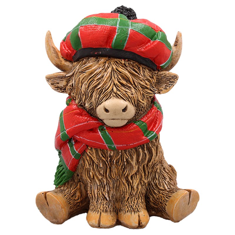 Highland Cow Scarf Beret Resin Christmas Figurine