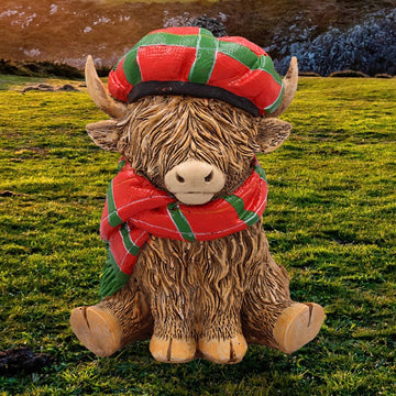 Highland Cow Scarf Beret Resin Christmas Figurine