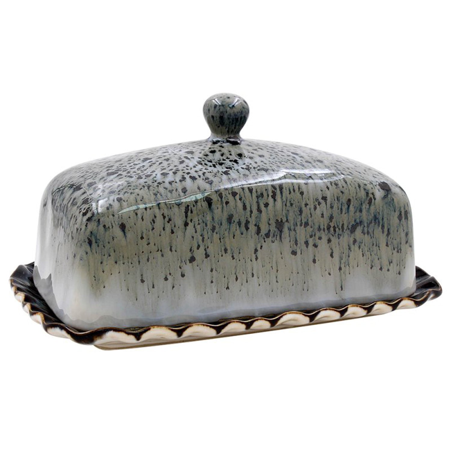 Ceramic Butter Dish Grey Reactive Glaze