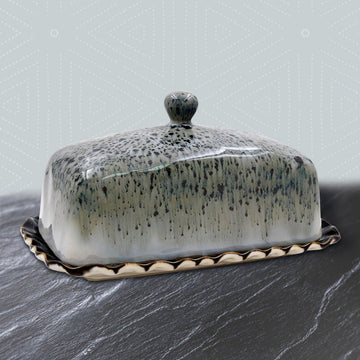 Ceramic Butter Dish Grey Reactive Glaze