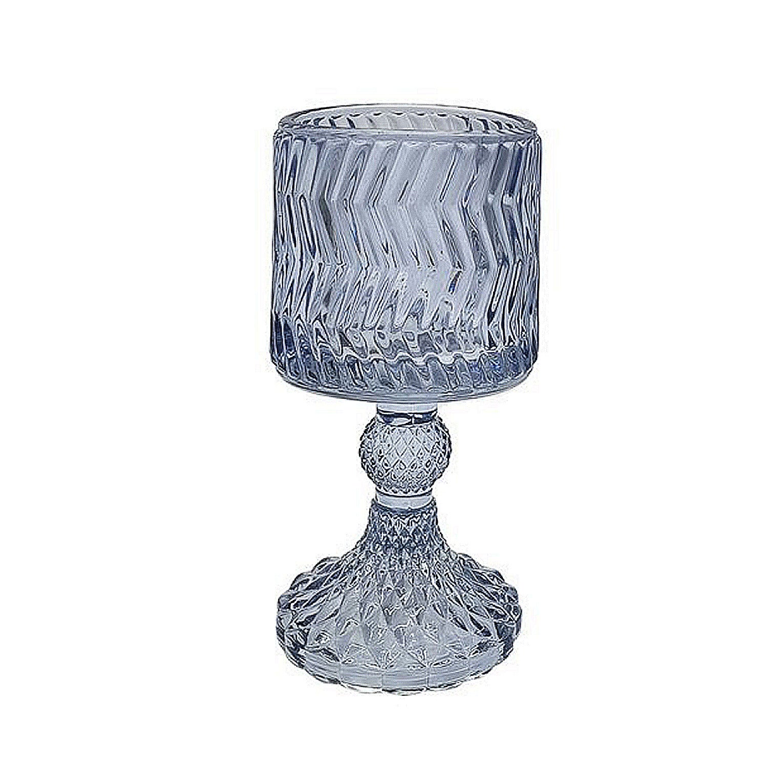 Blue Glass Zigzag Design Centrepiece Candle Holder