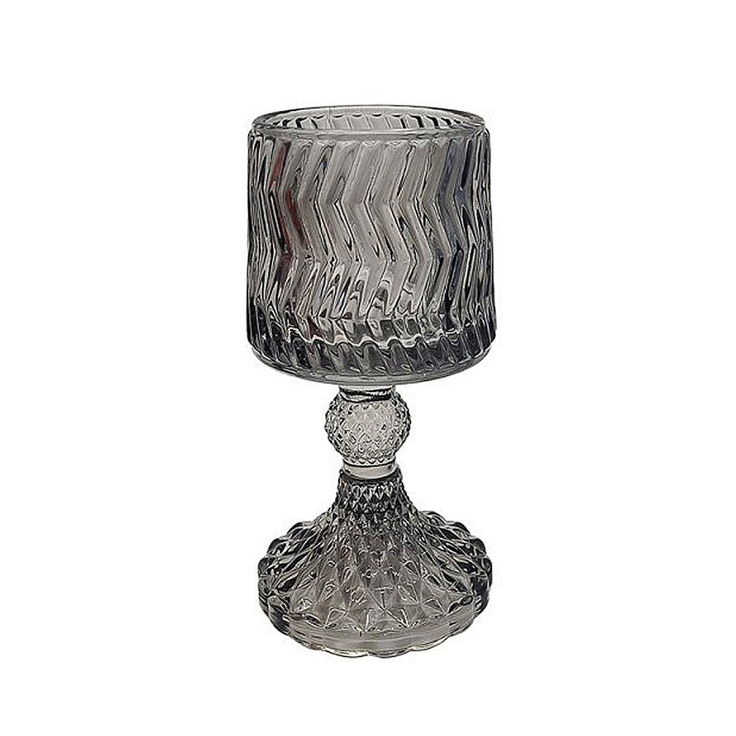 Grey Glass Zigzag Design Centrepiece Candle Holder