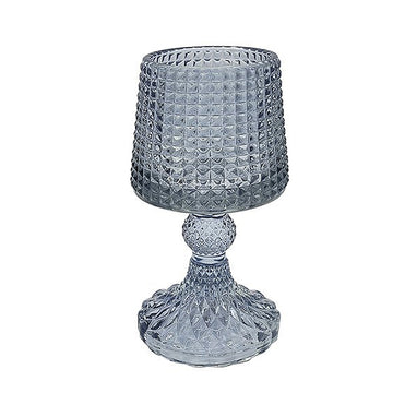 Blue Glass Grid Pattern Centrepiece Candle Holder