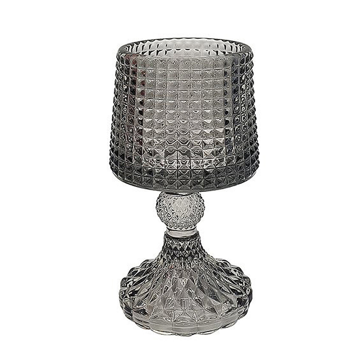 Grey Glass Grid Pattern Centrepiece Candle Holder