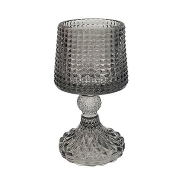 Grey Glass Grid Pattern Centrepiece Candle Holder