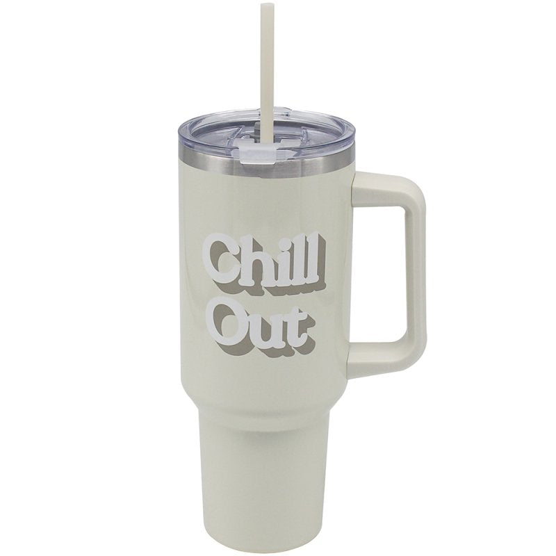 1.2L Cream Chill Out Design Insulated Vacuum Flask With Handle & Straw