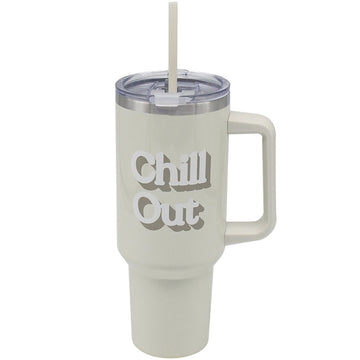 1.2L Cream Chill Out Design Insulated Vacuum Flask With Handle & Straw